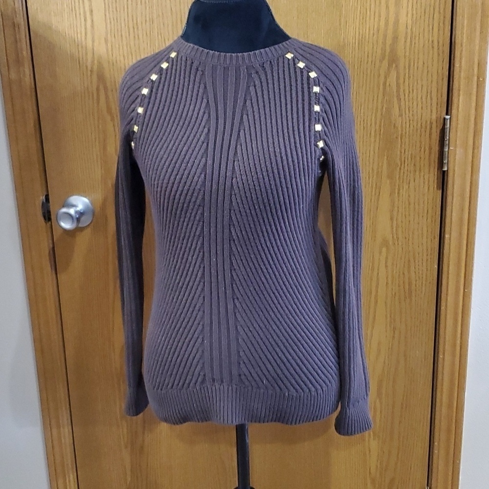 Michael Michael kors chocolate brown brass bling ribbed knit sweater
